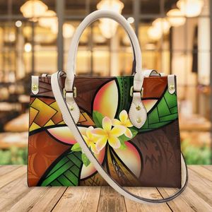 Kvällspåsar Forudesigns Polynesian Plumeria Tribal Designer Handväskor för kvinnor Pu Leather Crossbody Kvinnlig topphandtag Bols Femininas