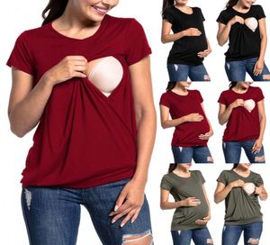 Women039S Tshirt Maternity Tops Fashion Women Solid半袖母乳育児妊婦服Camisetas de Mujer8550525