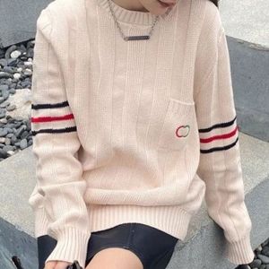 女性セーターデザイナースウェットシャツ春秋の長袖ブラウスストライプラウンドネックジャンパートップスティーサイズS-XL