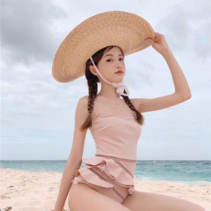 Wide Brim Hats Summer Floppy Stylish Ins Straw Hat Large Sun Beach Caps For Women Ladies Holiday Pograph Wheat Ribbon HatWide WideWide