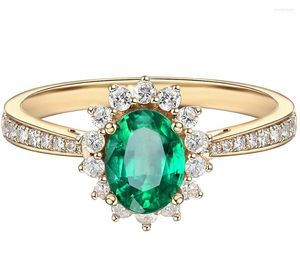 Rings de cluster moda vintage Crystal Green Emerald Gemtones Diamond For Women 14K Gold Color Jewelry Bijoux Bague Acessório Gift