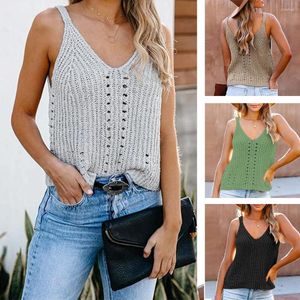 Kadın Tankları V Boyun Örgü Cami Vest Kadınlar Yaz Strappy Spagetti Moda Katı Siyah Gri Tank Top gevşek gündelik kolsuz gömlek