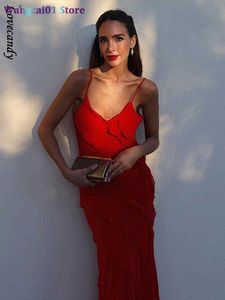 Повседневные платья Egant Ruffs Backss v Neck Maxi платье для женщин Сексуальные камисо расколотые тонкие платья 2023 Summer Lady Club Party 0318H23