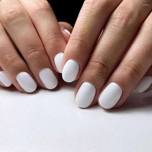 Unghie finte 24 pezzi premere su corto con colla gelatinosa bianco lucido artificiale finto copertura completa punte delle dita strumento per manicure