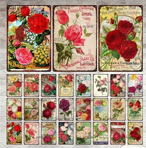 Vintage Red Rose Metal Sign Metal Painting Plaque Pink Rose Plates Decor per Pub Bar Home Wall Decor Targhe in metallo Fiori Poster 30X20cm W03