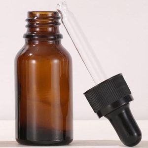 Kahverengi cam esansiyel yağ damlası şişesi 20ml toptan doldurulabilir 2/3oz pipet şişeleri