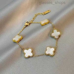 2023 Double Side Clover Charm Bracelet Gold Plating Stainless Steel Jewelry Women No Box 5s7dx