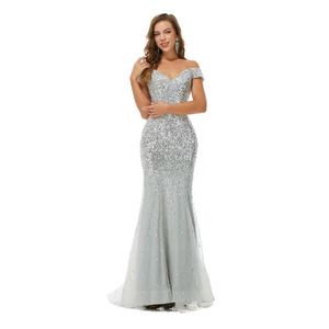 Fishtail special tillfälle klänningar lång aftonklänning ljus lyxig tung klänning yjh7211