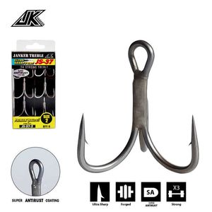 Angelhaken JK JS-37 Triple Fishing Graue Farbe 3X Starke Drillinge Super Rostschutz Angelhaken Angeln T-Haken#10~#1,1/0 2/0 3/0 Seefischen P230317