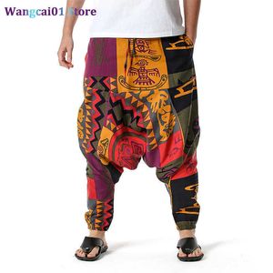 wangcai01 Pantaloni da Uomo Uomo Baggy Hippie Boho Gypsy Aladdin Pantaloni Harem Yoga Pantaloni Hip Hop Cross Uomo Casual Pantaloni Larghi in Cotone Pantaloni Pantaloni Uomo 0318H23