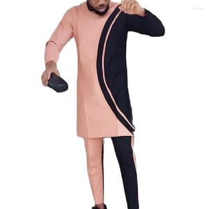 Ubranie etniczne Patchwork Black and Pink Africa Męskie zestawy spodni Senator w stylu Męski Pary garnitur
