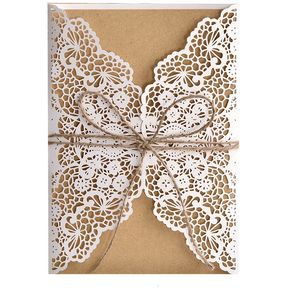 Greeting Cards 15pcs Elegant Laser Cut Bridal Favor Wedding Invitations Card Lace Pocket Greeting Customize Invites Card Printing Party Decor 230317