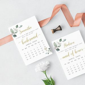 Greeting Cards Calendar Bridesmaid Proposal Cards Fully Customizable Cards Wedding Save the Date Leaves Wedding Cards DIY 230317