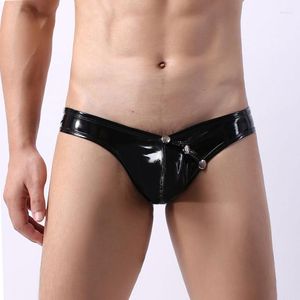 Mutande Slip da uomo Bottoni sexy con apertura sul cavallo Mutandine gay Sospensorio Intimo in ecopelle Cuecas Perizoma String Homme Plus Size