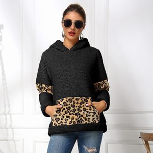 Felpe con cappuccio da donna Felpe Felpa con cappuccio in morbido pile patchwork leopardato Felpa con cappuccio oversize casual con cappuccio tascabile moda donna Pullover invernale