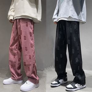 Pantaloni da uomo Baggy Corduroy Pantaloni larghi da uomo Primavera Fashion Design Stampa Pantaloni Hiphop Pantaloni sportivi dritti Pantaloni oversize Uomo Y2k Abbigliamento 230317