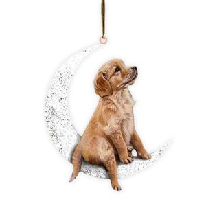 Decorações de Natal Ornamentos de madeira Tree Pet Dog Sit na lua Ornamento Decorativo Decorations Decorationschristmas