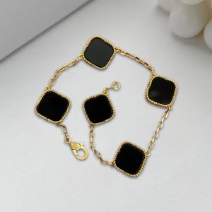 20 Designer-Armbandkette, klassisches Glückskleeblatt, schwarzes Achat-Armband, 18 Karat platiniert, für Damen, Valentinstag, Muttertag, Verlobungsschmuck, nicht f