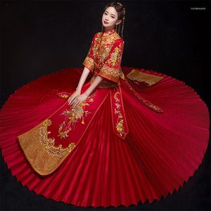 Этническая одежда Красное, Тяжело QIPAO Women Bride Традиционное свадебное плать