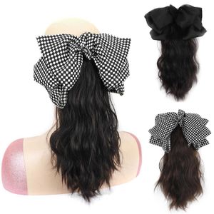 Wig Ponytail Female Big Bow Grip Curly Hair High Chemical Fiber Water Ripple Mid