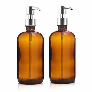 Liquid Soap Dispenser 16 Oz Large 500ml Liquid Soap Dispenser Amber Glass Pump Bottle with Stainless Steel Lotion Pump for Homemade Lotions Detergent 230317