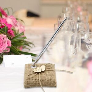 Present Wrap Wedding Guest Pen Användbar kompakt Portable Party Vintage Burlap med stativ för gåvor Inloggningsbok