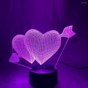 Nachtlichter, 3D, ein Pfeil rast durch zwei Herzen, Licht für Mädchen, Schlafzimmer, Dekoration, einzigartiges Geschenk, ihre Hochzeit, Mall-Ideen, LED-Lampe