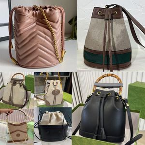 Kadın mini kova çanta lüks omuz çantaları ophidia marmont bayan kovaları bambu tasarımcı çapraz el çantaları moda deri tuval çanta çanta