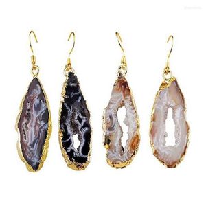 Orecchini pendenti KFT Commercio all'ingrosso Naturale Druzy Orecchino di pietra irregolare Agate Fette Geode Gancio di quarzo per gioielli da donna