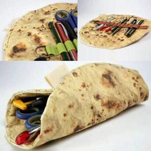 Storage Bags For Imitation Pancake Pizza Stationery Rolled Makeup Brushes Collection Bag Creative Funny Personality Foldable