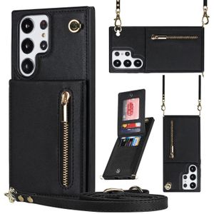 För iPhone 14 Pro Max Cases Crossbody Pu Leather Zipper Card Slots Holder Wallet Cover för iPhone13 12 11 Kickstand Phone Funda