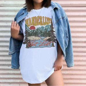 Koszulki damskie Wanderlust Kobieta Ogniła koszula zewnętrzna zabytkowe górskie piesze piesze koszulki retro graficzne koszulki Kobiety Hipis Boho Tops