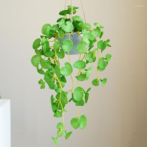 Dekorativa blommor 58 cm konstgjorda växter Vine With Pot Fake Hanging Plant lämnar grön rotting Artifici Plast Ivy för hemväggens trädgård