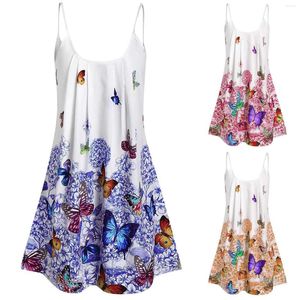 Casual Dresses Women's O-Neck Pleated Sling Dress Harajuku Loose Plus Size Hedging Print Butterfly Camisole Fashion Summer Tank