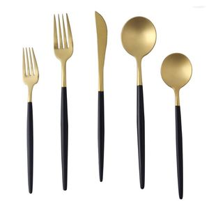 Dinnerware Sets LEKOCH Gold Cutlery Set Stainless Steel Black Handle Silverware Fork Knife Home Kitchen Tableware