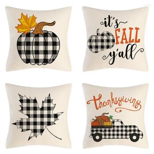 Pillow WUYI Happy Thanksgiving Cases Autumn Fall Plaid Linen Sofa Car Pumpkin Cover Home Decor 45 45cm