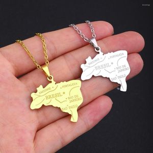 Pendant Necklaces Brazil Map Necklace Stainless Steel For Women Men Gold Silver Color Charm Fashion Wild Choker Jewelry Gift