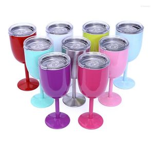 Cups Saucers Wholesale 50pcs/lot 10oz 304 Stainless Steel Red Wine Goblet Double Layer Cup With Lid Coffee