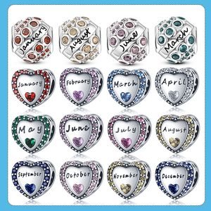 925 silver Fit Pandora Original charms DIY Pendant women Bracelets beads Birthday Stone Charm Color CZ Zircon