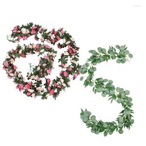 Dekorativa blommor Yo-2PC: er Artificial Rose Flower Floral Fake Vine 1 PCS 6.56ft Silver Dollar Eucalyptus and Willow Leaves Vines