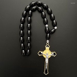 Collane a sospensione GS01B Rosario Croce Ortodossa Religione Gesù Cristo Ornamenti per interni automobilistica Accessori di gioielli in vetro