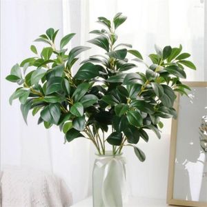 Flores decorativas 5pcs/lote sala de estar decoração de arte 70 cm de tamanho grande toque real plástico folha verde quarto de decoração diy plantas artificiais