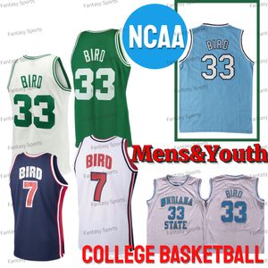 Retro Juvenil 33 Larry Bird Jersey Indiana State Sycamores Basketball 1992 Equipo de EE. UU. 7 Bird Blue White Verde retroceso Baloncesto Jerseys Costered Kids Mens
