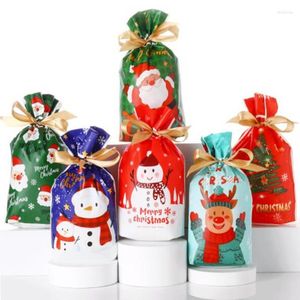 Gift Wrap 15X23cm PVC Drawstring Merry Christmas Santa Claus Bags Large Gold Silver Goods Cookies Candy Packaging Bag 50Pcs