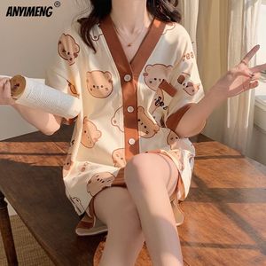 Pijama coreano para mulheres do sono feminino para mulheres de verão Loungewear Girls Sweet Lapeel Pajama Kawaii Bear Pijamas Pijamas Japanese Home Terno 230317