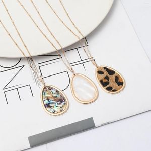 Pendant Necklaces Fashion Oval Abalone Shell Leopard Necklace Tassels Long Chain Sweater Geometric Jewelry