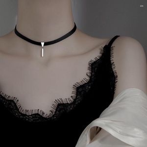 Pendant Necklaces Kpop Clavicle Chain Necklace Women Egirl Simple Gothic Black Leather Choker Neck Silver Color Jewelry Gift