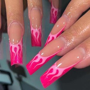 Falska naglar 24 st rosa låga lång balett falsk press på bärbart fyrkantigt huvud fullt nagel spikar avtagbara färdiga naglar