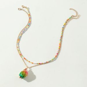 Подвесные ожерелья мода бохо бусики кокер женская богемия цветная раковина сплав сплав с сплава сплав. Геометрические двойные украшения для девочек