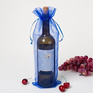 Presentförpackning 30st Fint mesh Transparent Party Elegant Wine Bag Organza Packaging DrawString Design Bottle Cover Wrapping Wedding Champagne